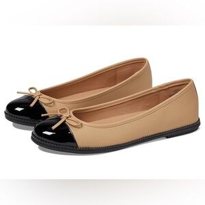 New! BLONDO Ernie Leather Waterproof Tan Cream Ballet Balletcore Flats Sz 7.5